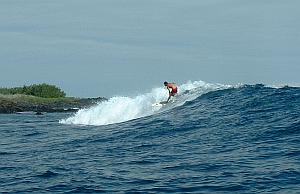 Andresito bouncing back into it at Chicken Hill, Galapagos Islands.